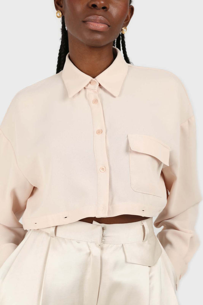 Pale pink button row silky shirt blouse_5