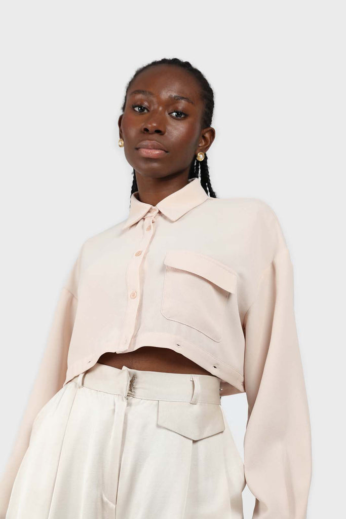 Pale pink button row silky shirt blouse_6