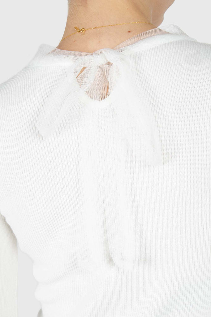 Ivory balloon sleeve frill tie neck knit top_2