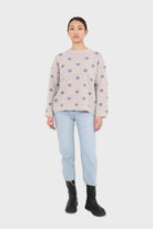 Beige and blue intarsia polka dot jumper_7