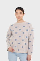 Beige and blue intarsia polka dot jumper_1