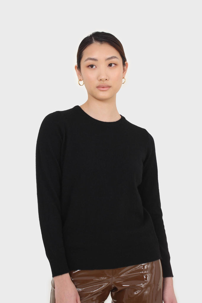 Black contrast neck wool fitted jumper_2