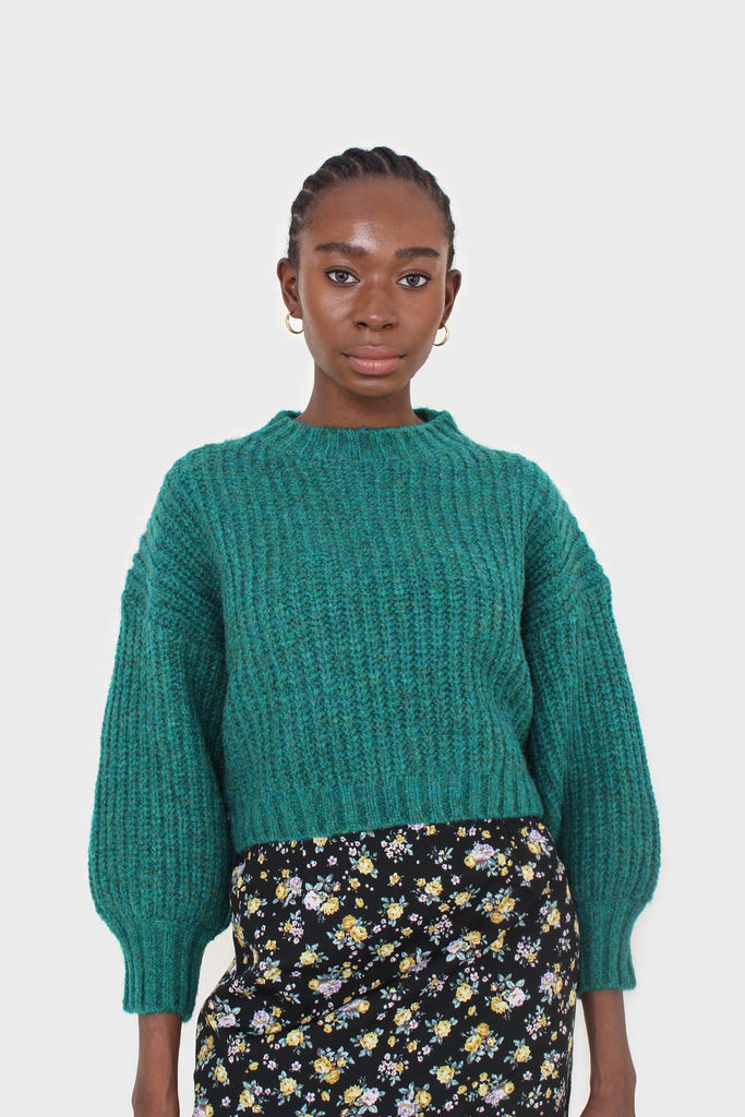 Green flecked chunky knit cropped jumper_6
