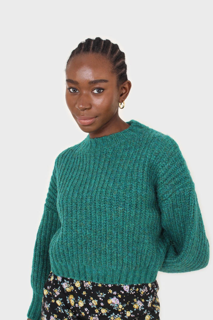 Green flecked chunky knit cropped jumper_7