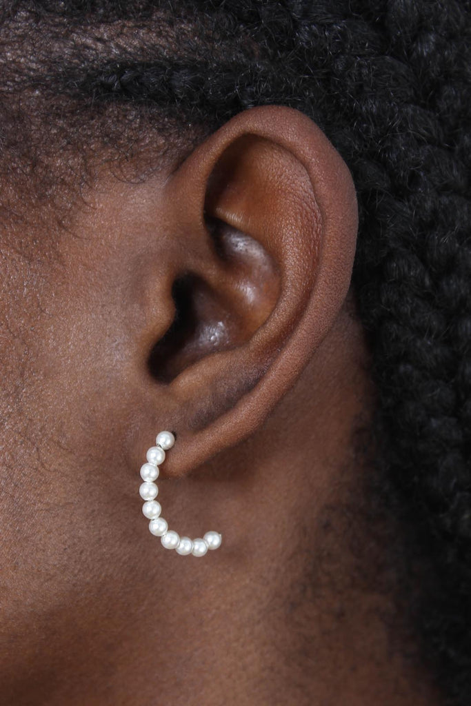 Silver pearl half hoop earrings_2