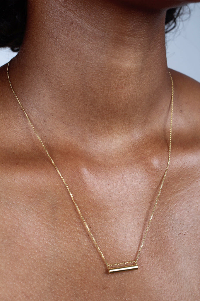 Charm necklace - Gold smooth bar pendant / 50cm_3