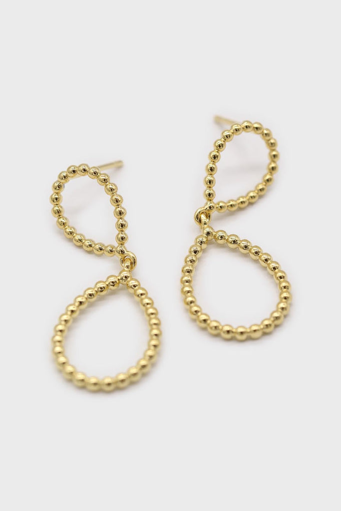 Gold pinched oval bead drop earrings_1