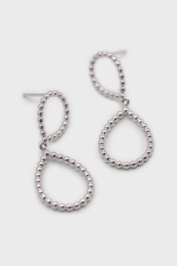 Silver pinched oval bead drop earrings_1