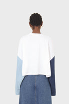White denim colour block sleeve cropped top_2