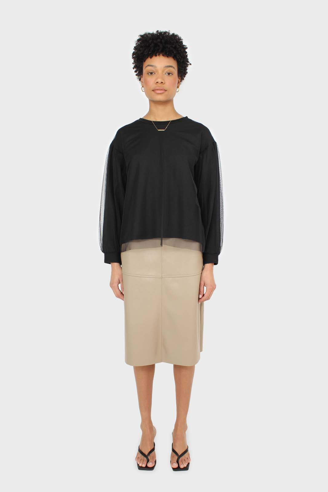 Black organza trim long sleeve sweatshirt_3