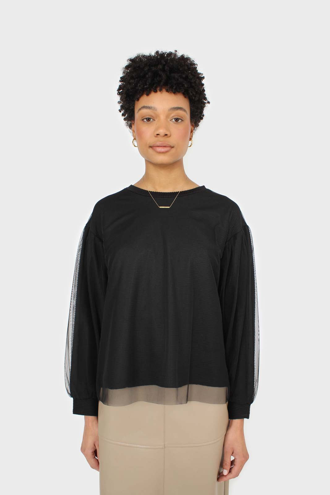 Black organza trim long sleeve sweatshirt_7