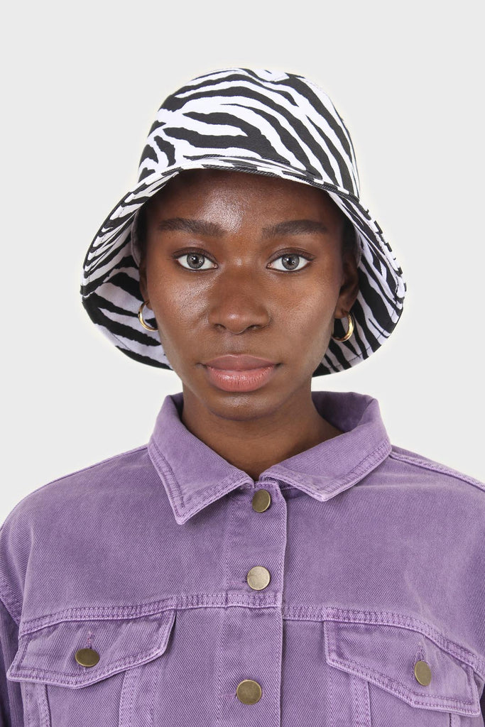 Ivory and black zebra print bucket hat_1