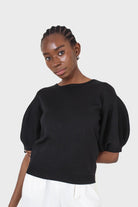 Black short balloon sleeved jumper_1