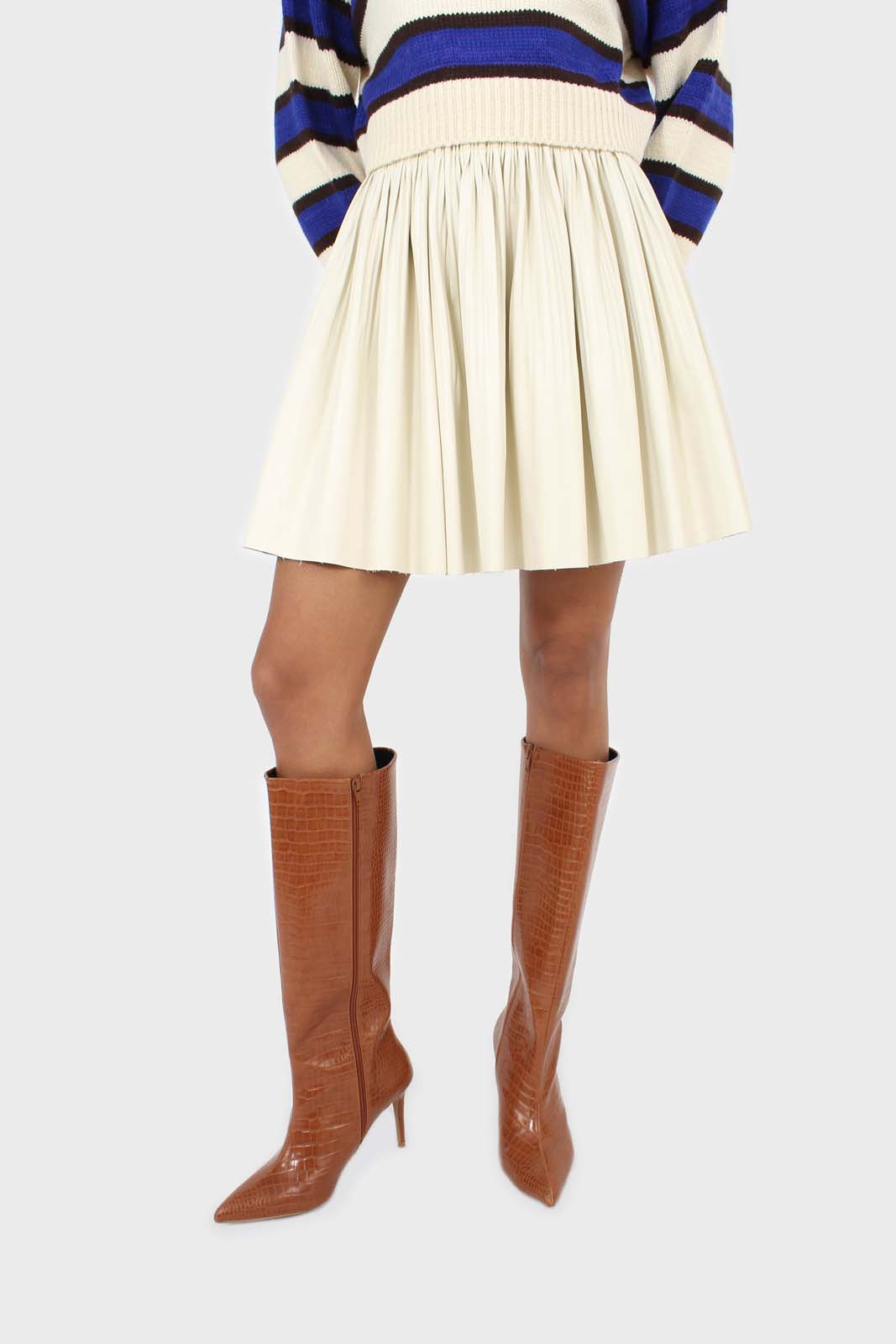 Ivory vegan leather micro pleat mini skirt_6