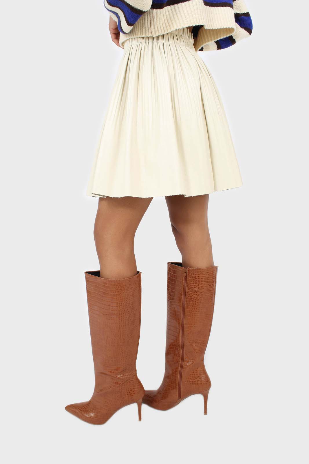 Ivory vegan leather micro pleat mini skirt_3