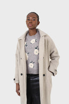 Oatmeal double breasted long coat_11