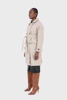 Oatmeal double breasted long coat_7