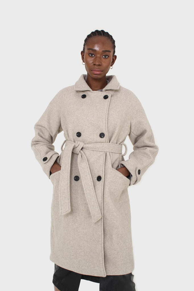 Oatmeal double breasted long coat_2