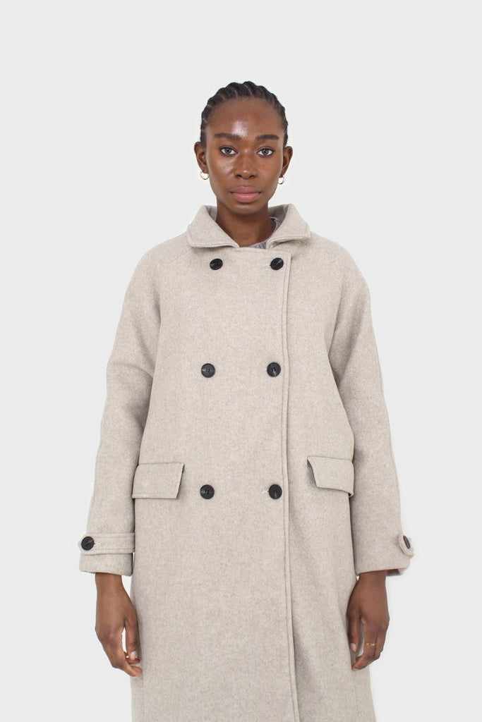 Oatmeal double breasted long coat_9
