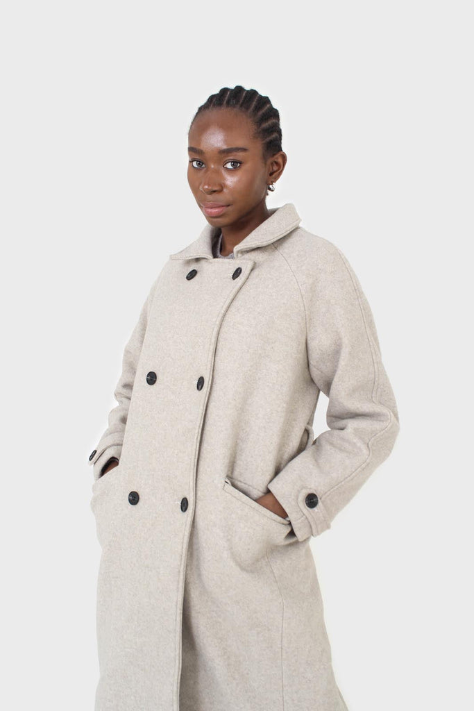 Oatmeal double breasted long coat_10