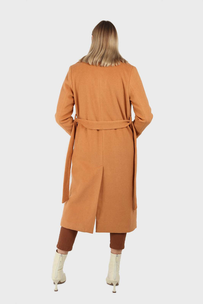 Camel soft wool belted long robe coat_4