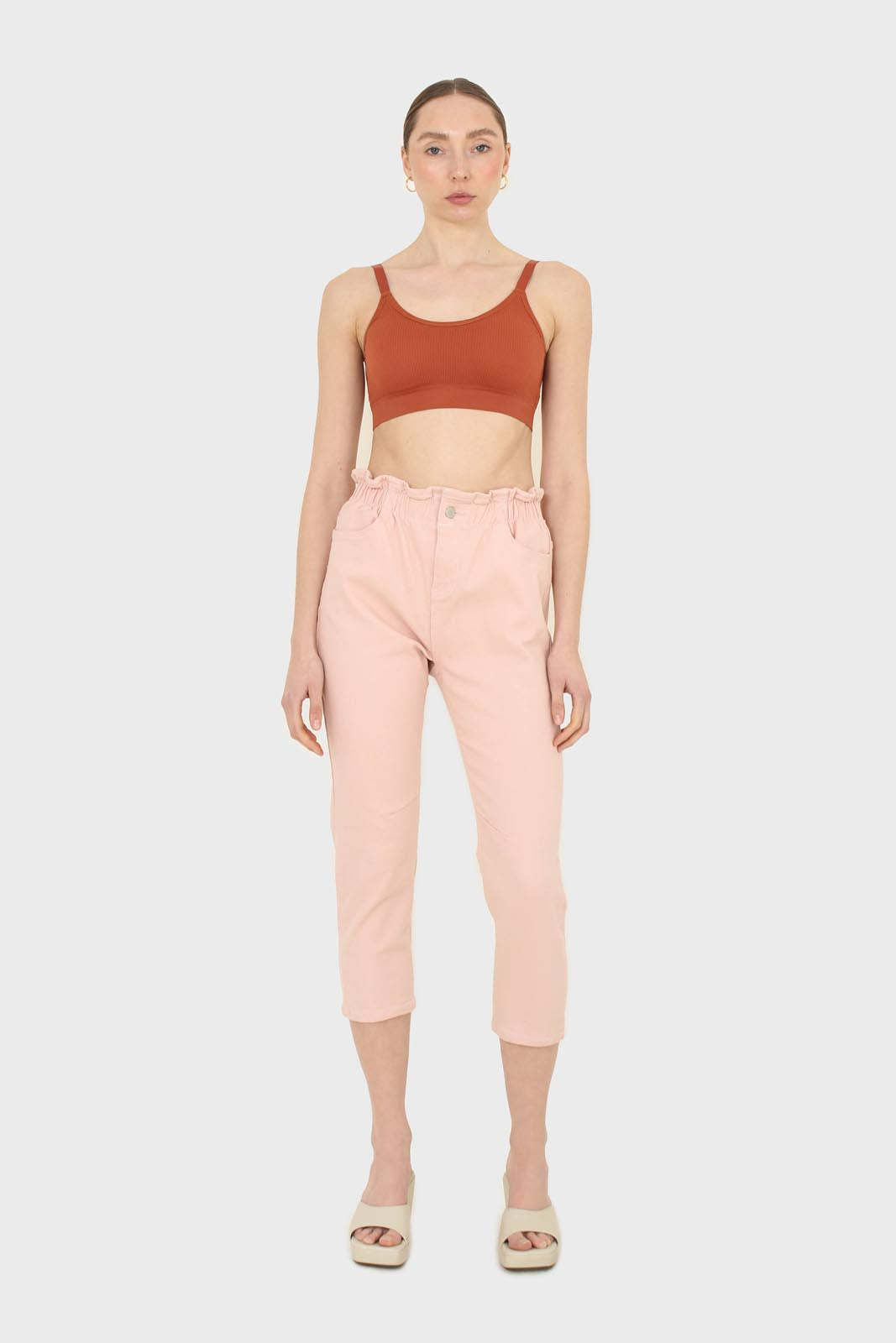Pink twill ruched waist dart knee jeans - 306_6