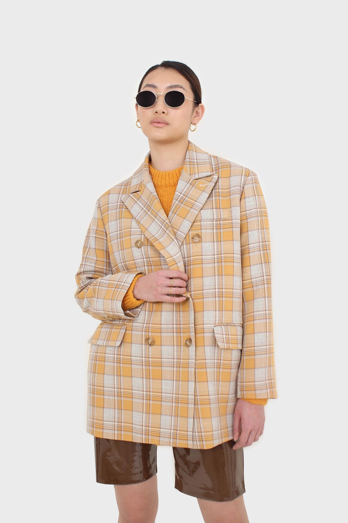 Orange checked oversized blazer
