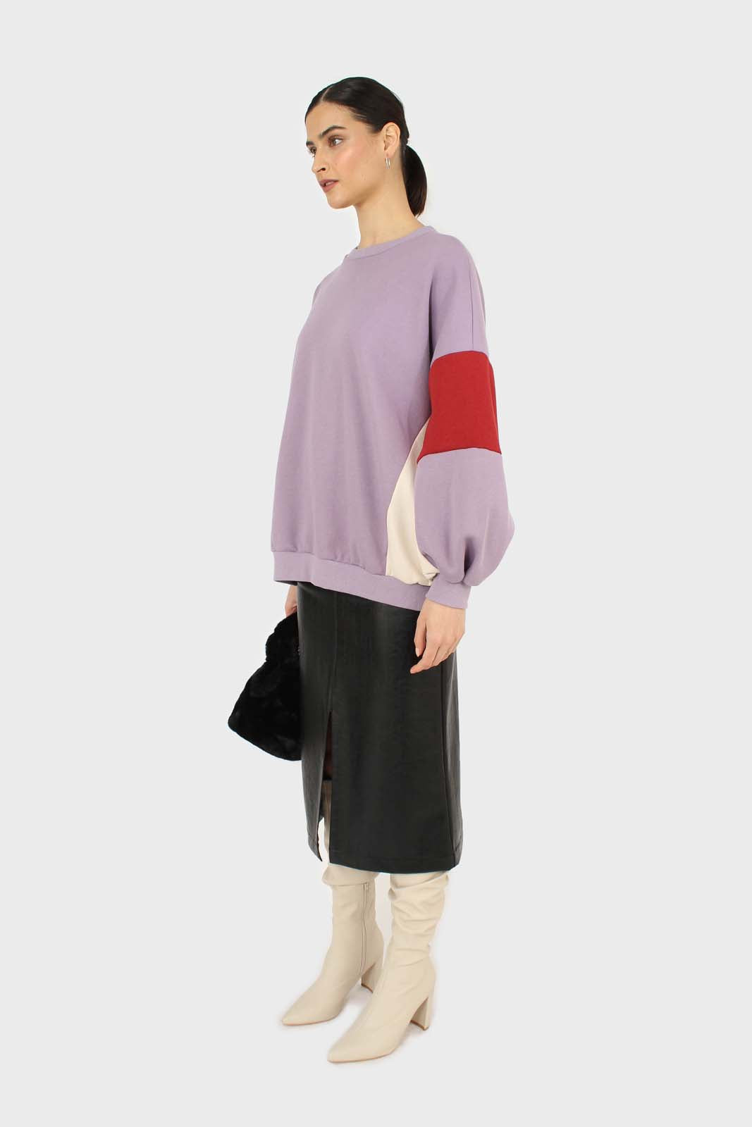 Lilac and red color block oversized sweatshirt_3