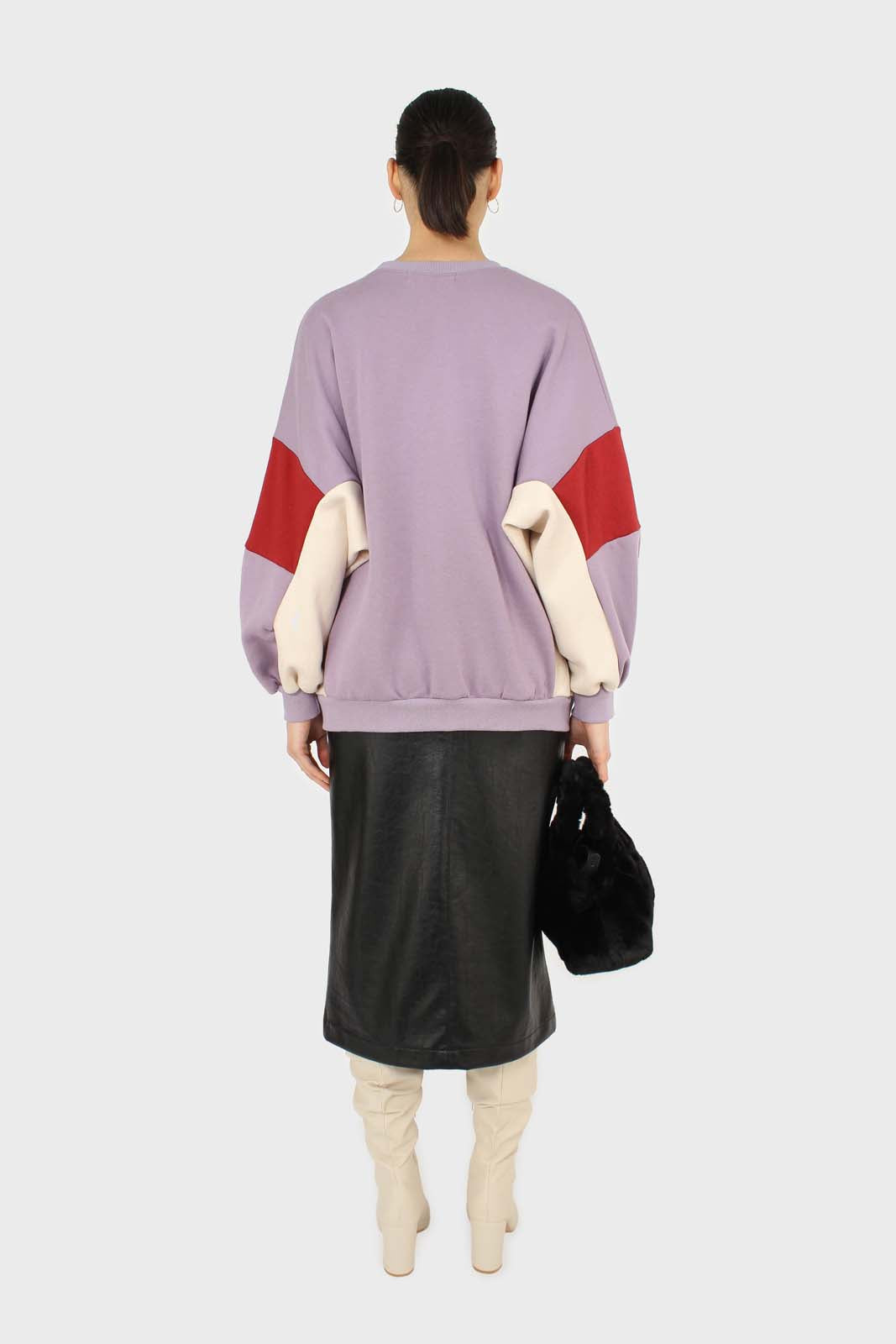 Lilac and red color block oversized sweatshirt_4