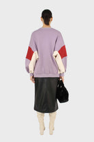 Lilac and red color block oversized sweatshirt_4