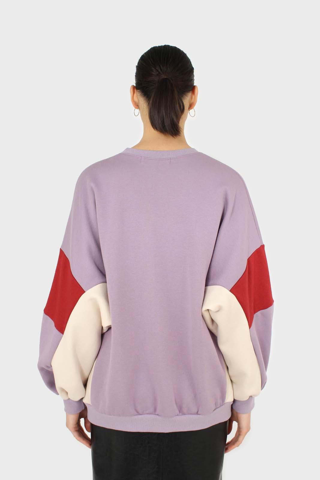 Lilac and red color block oversized sweatshirt_5