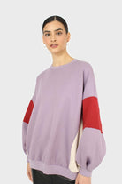 Lilac and red color block oversized sweatshirt_1