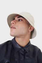 Ivory vegan leather bucket oversized bucket hat_1