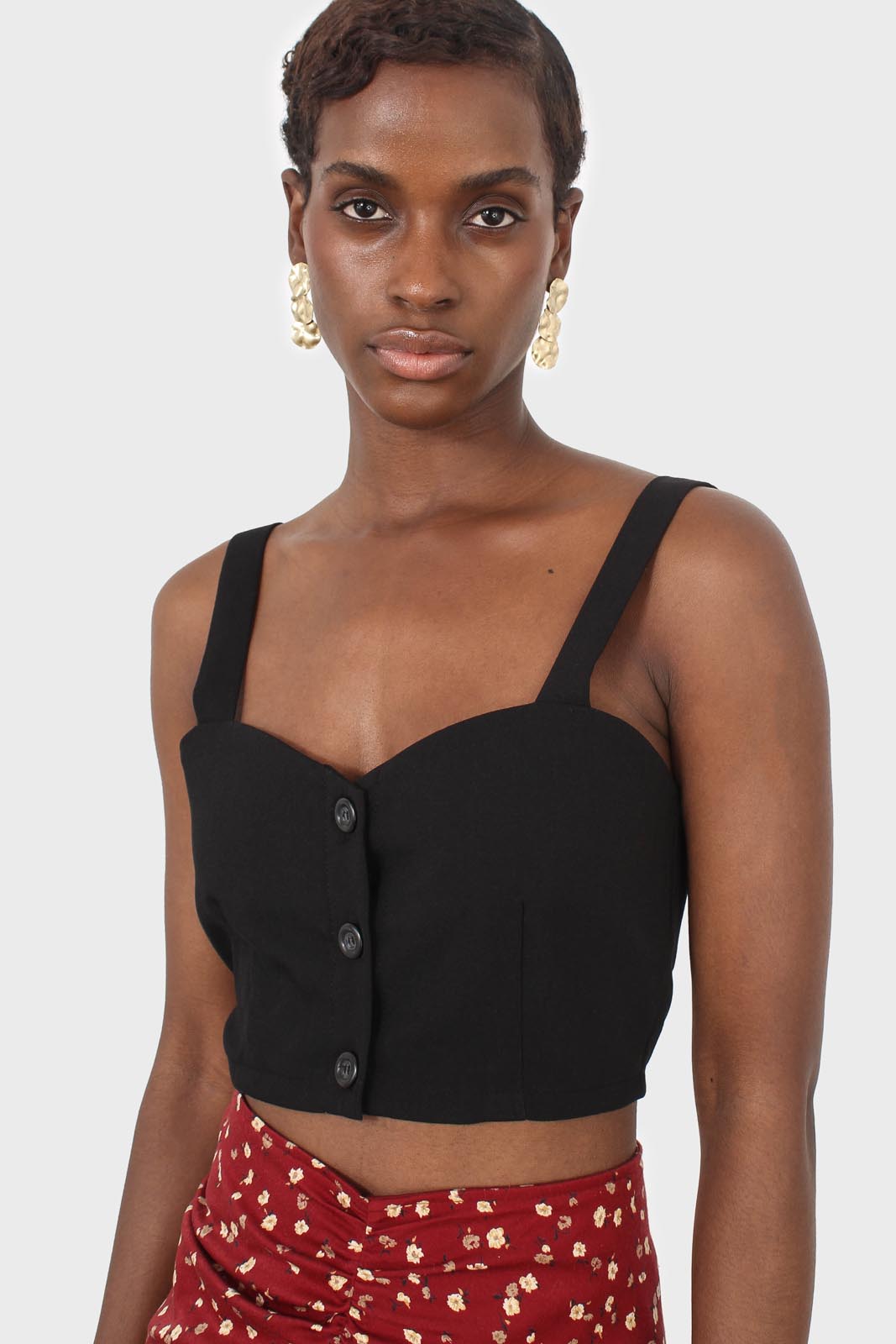 Black button front bra top_1