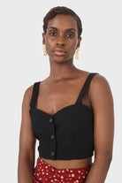 Black button front bra top_5