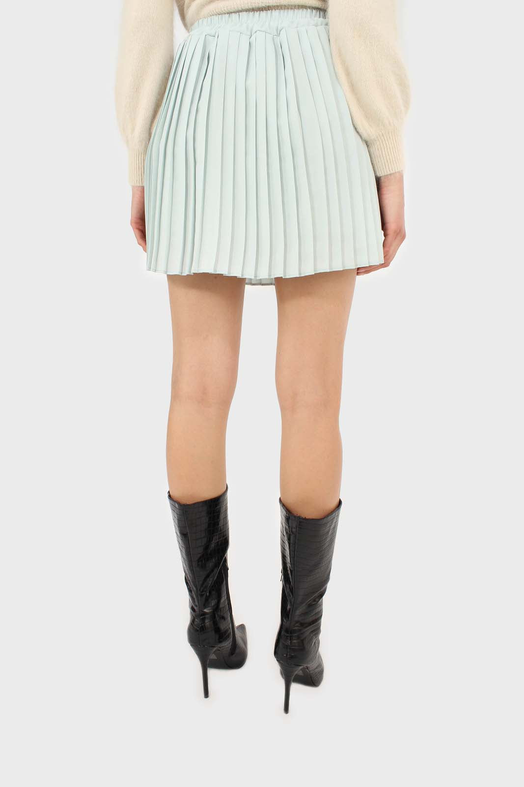 Mint green pleated silky mini skirt_4