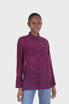 Purple pintuck sheer oversized long shirt_3