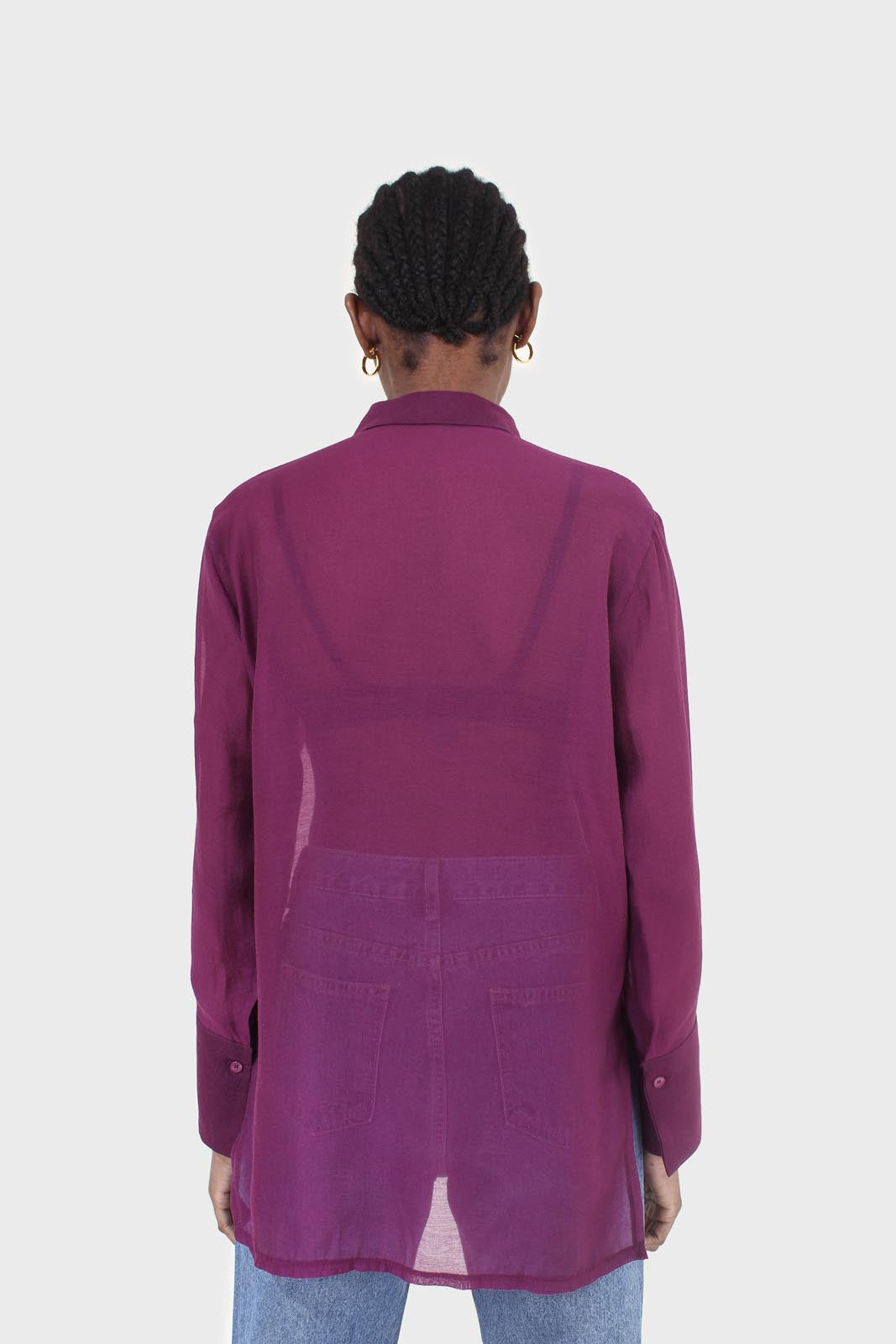 Purple pintuck sheer oversized long shirt_6