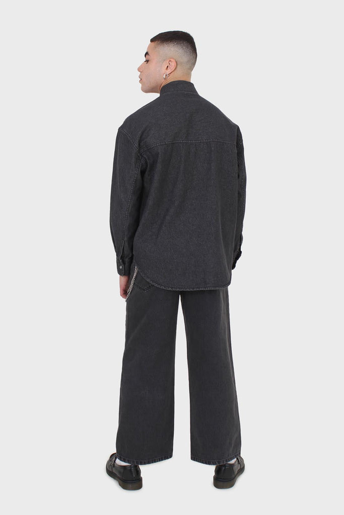 Black wide leg panel front pocket jeans_3