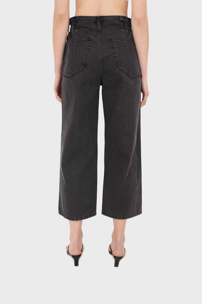 Black wide leg panel front pocket jeans_11