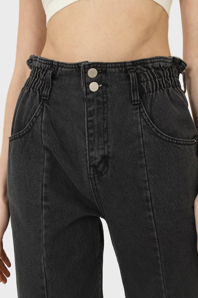 Black wide leg panel front pocket jeans_9