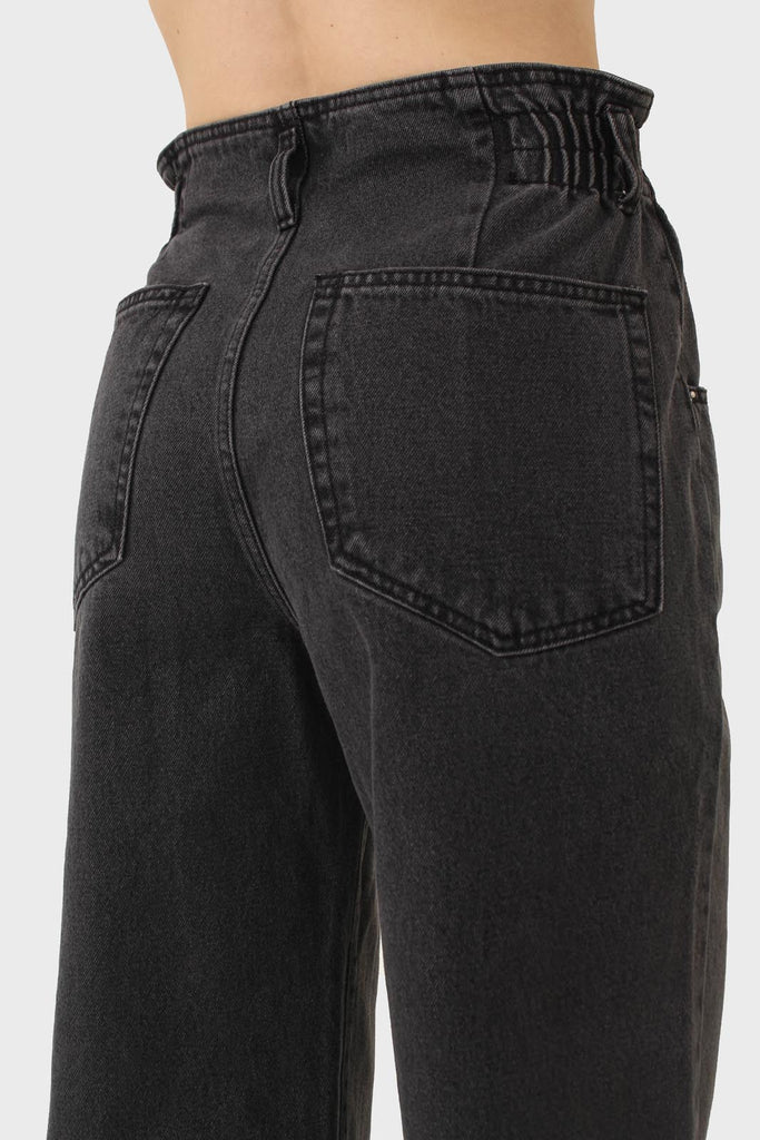 Black wide leg panel front pocket jeans_12