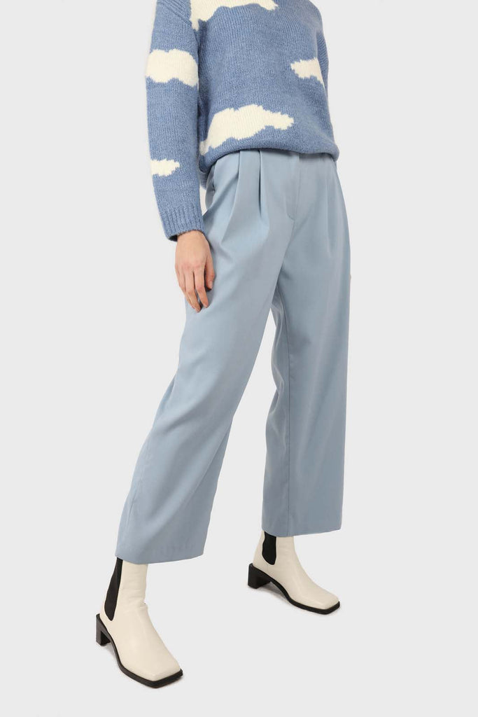 Mid blue wide leg tab waist smart trousers_7