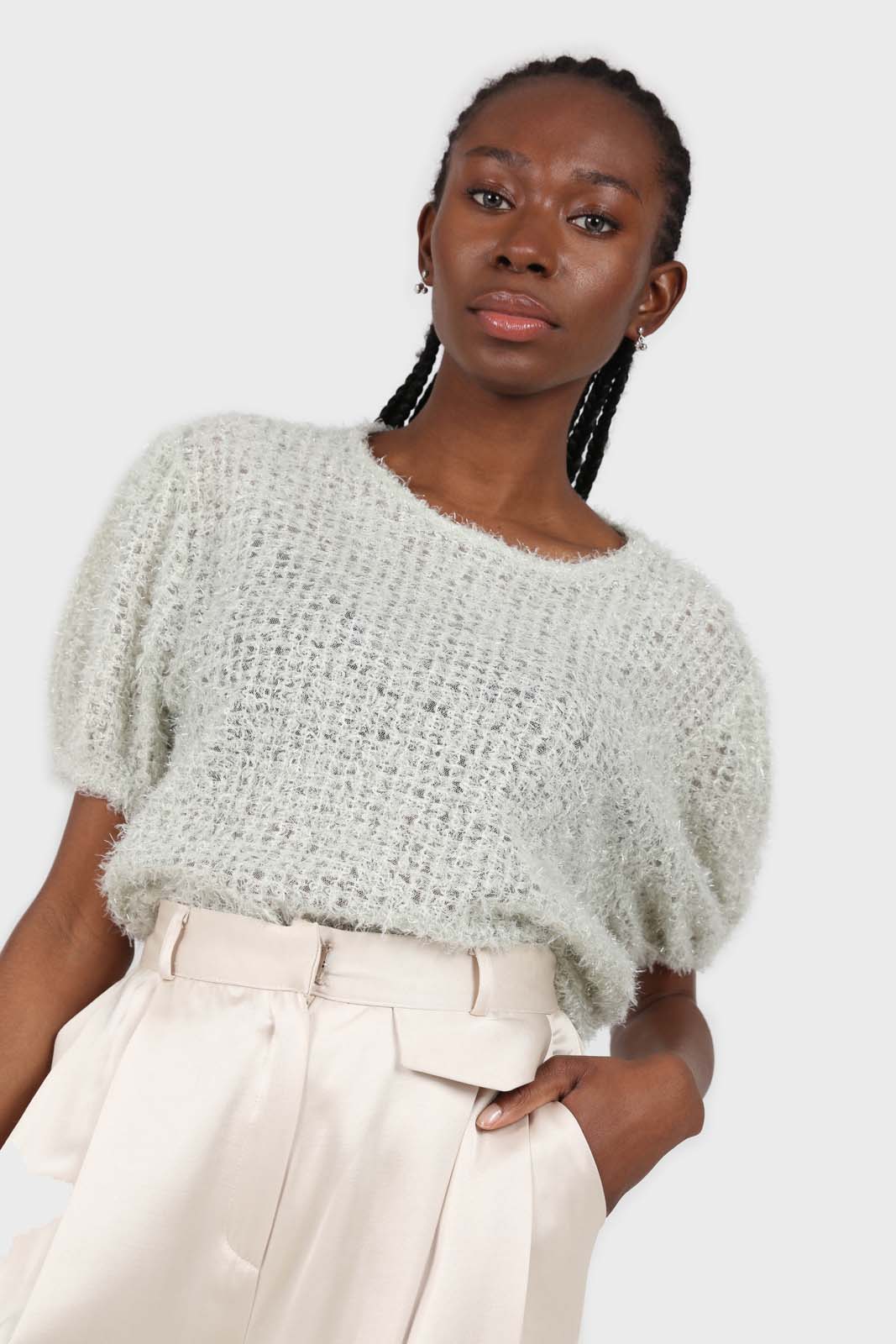Mint green fuzzy short sleeved jumper_4