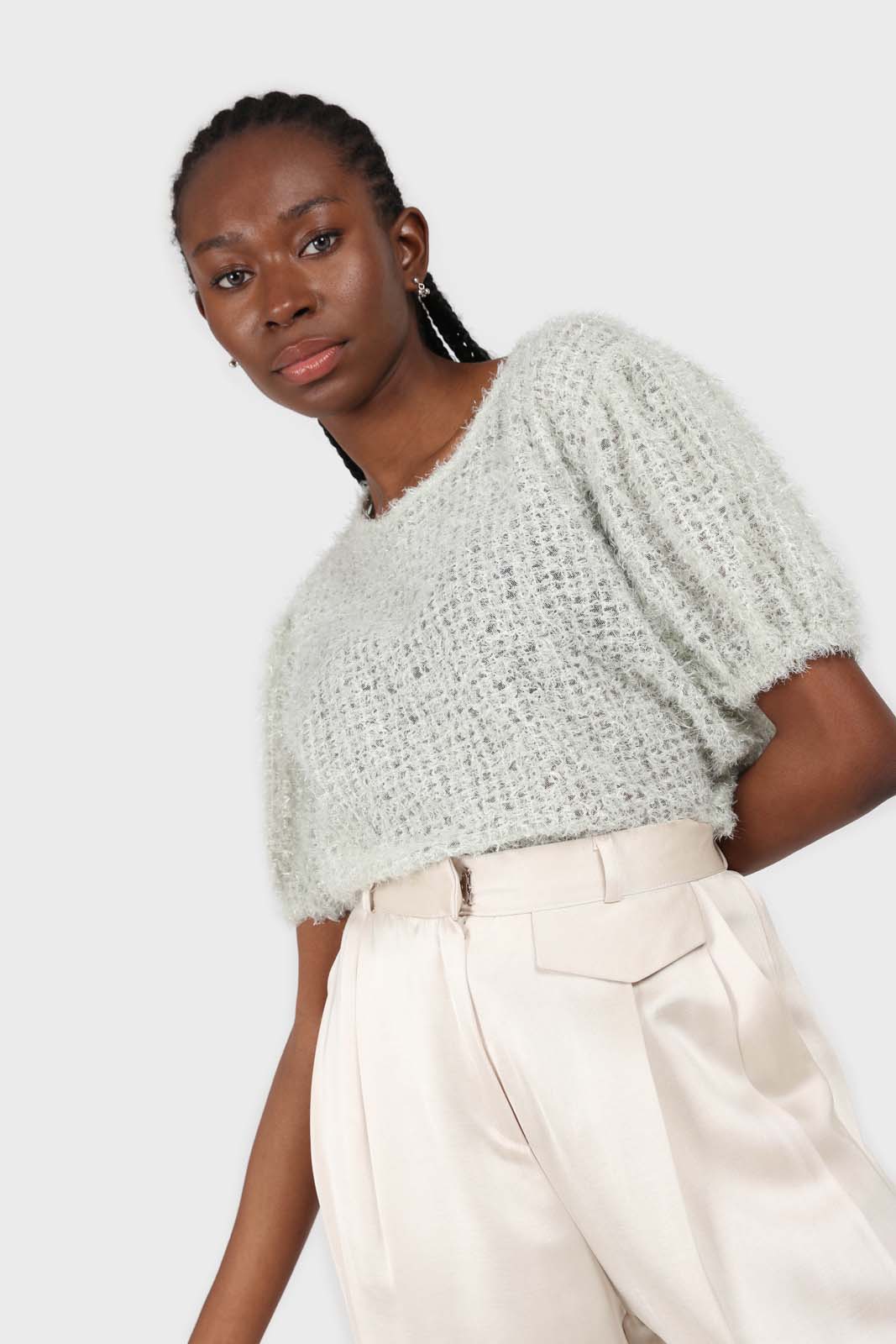 Mint green fuzzy short sleeved jumper_2