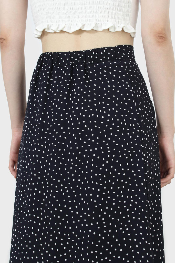 Navy and white polka dot flare midi skirt_3