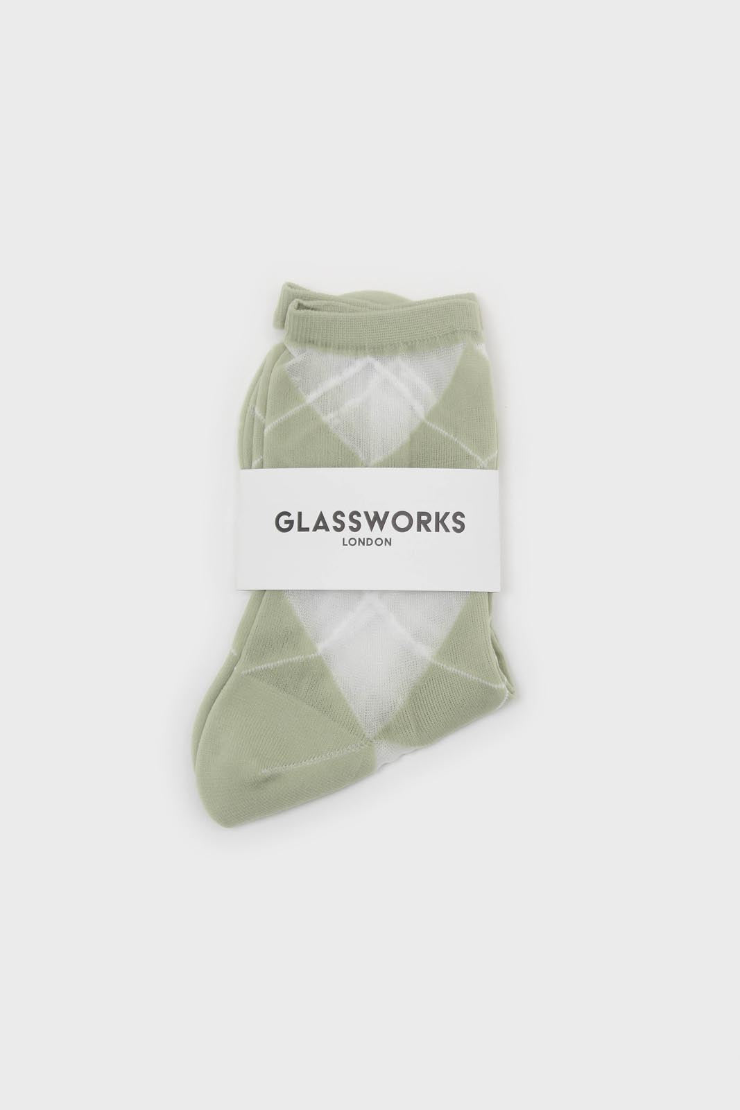 Green and white argyle cotton socks_3