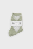 Green and white argyle cotton socks_3