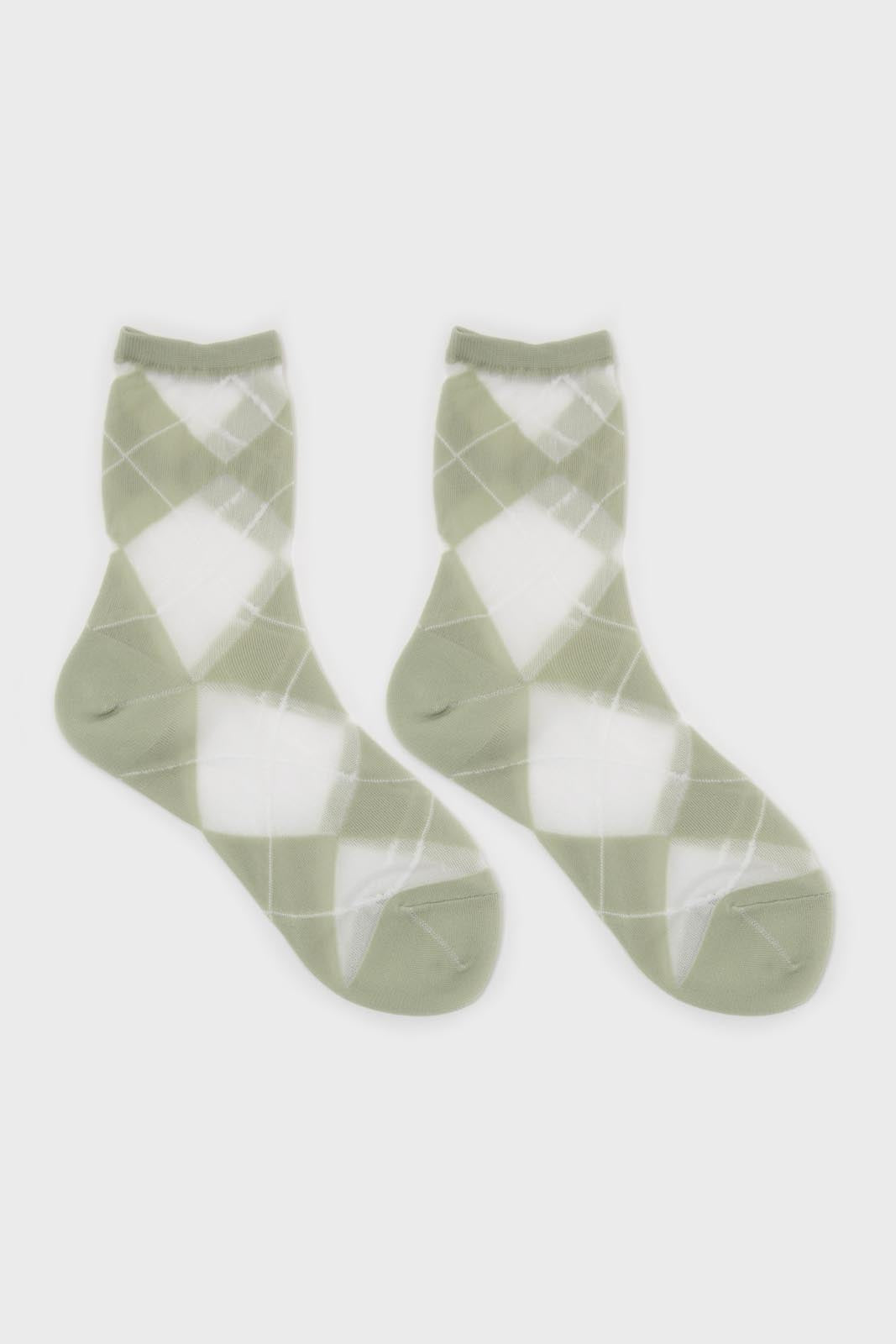 Green and white argyle cotton socks_4