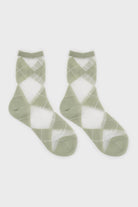 Green and white argyle cotton socks_4